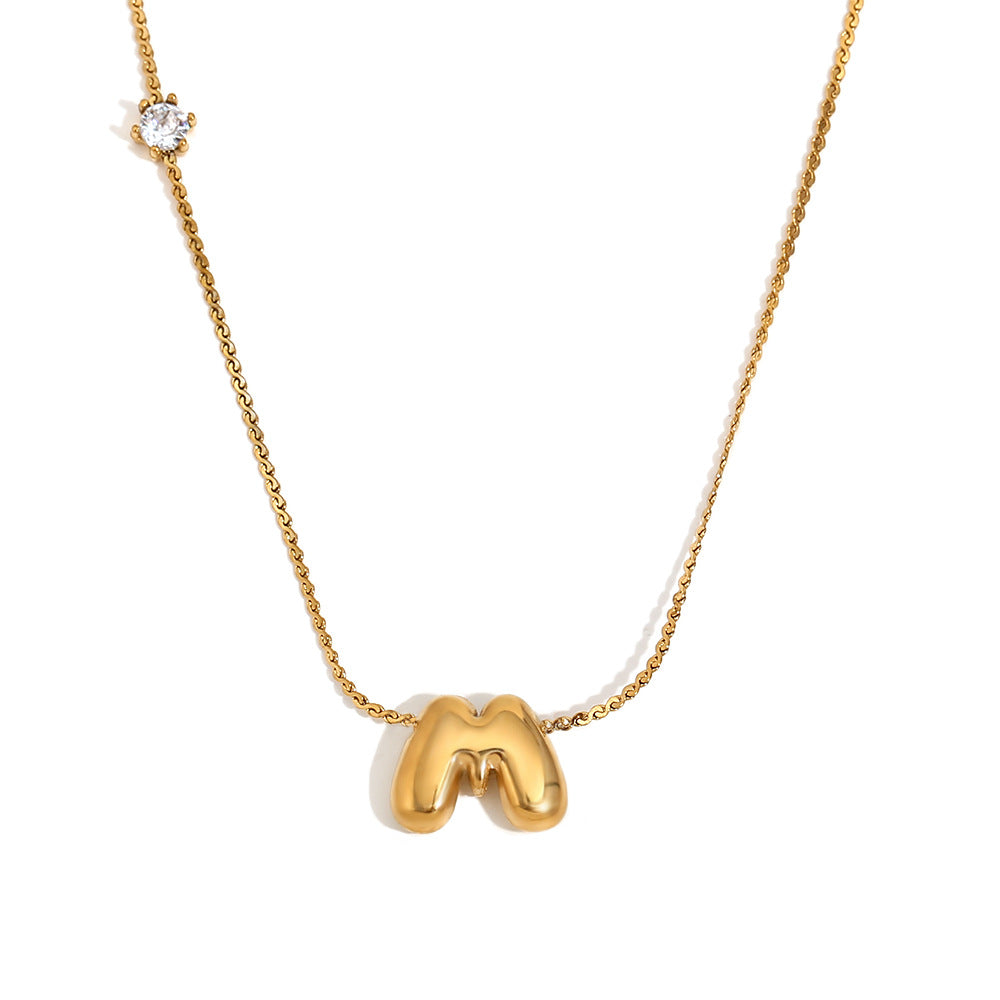 Wholesale stainless steel 18K gold plated letter single-sided zircon S chain necklace